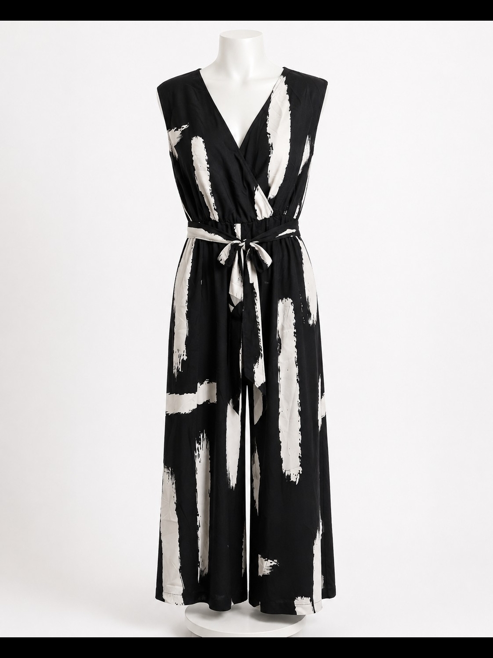 SHEIN Curve one-pieceSleeveless Black & White Wrap Jumpsuit Dressy